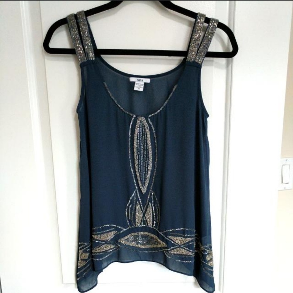 XS Sheer Beaded Flowy Tank